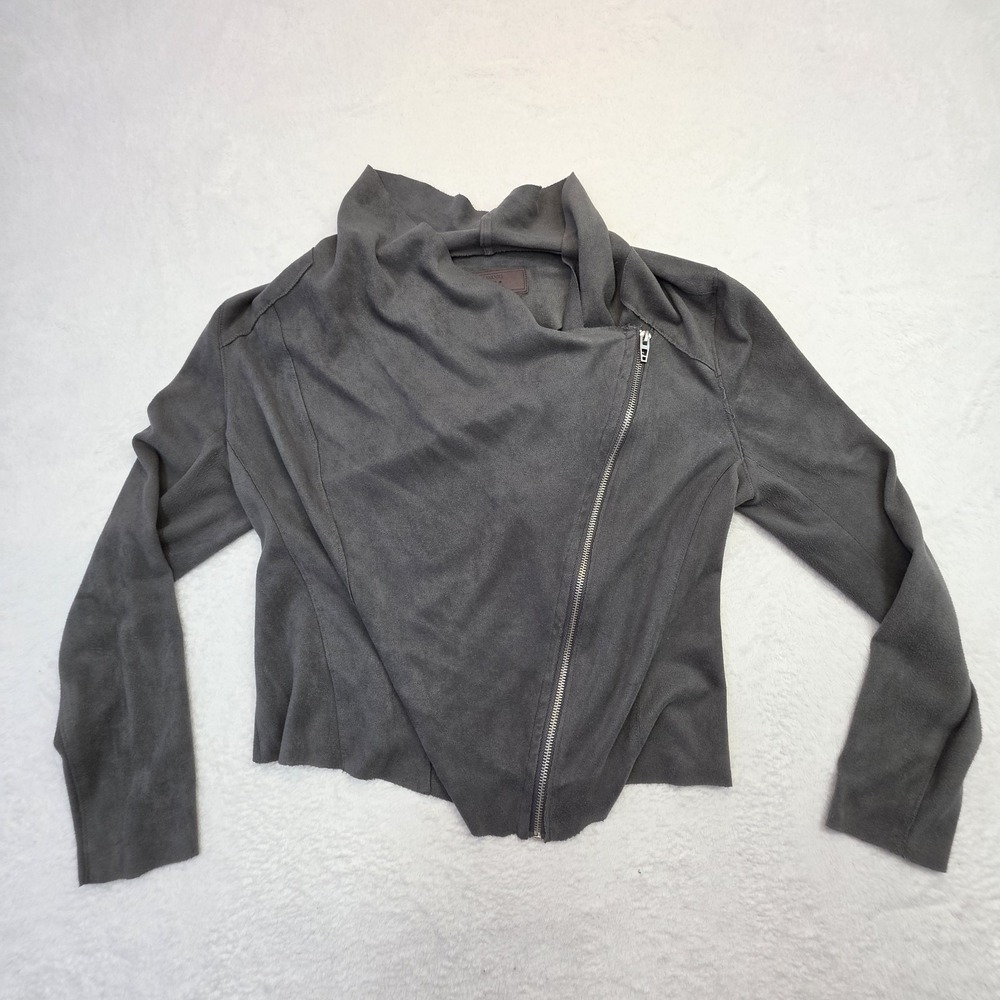 Blank NYC Gray Moto Jacket Knit Drape Collar Asymmetrical Zip Women's Medium - Picture 4 of 12